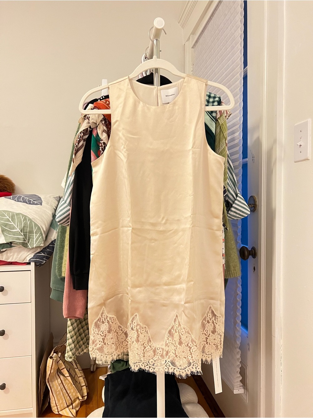 Reformation Jessalyn Silk Dress in color Almond size XS